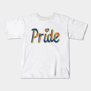 Pride Heart Text Rainbow Flag Gay Pride 3D Lettering Illustration Typography Kids T-Shirt